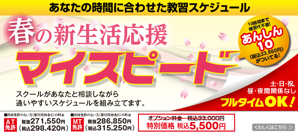 あなたのライフスタイルに合わせた教習を。マイスピード