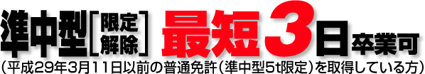 準中型限定解除　最短3日卒業可